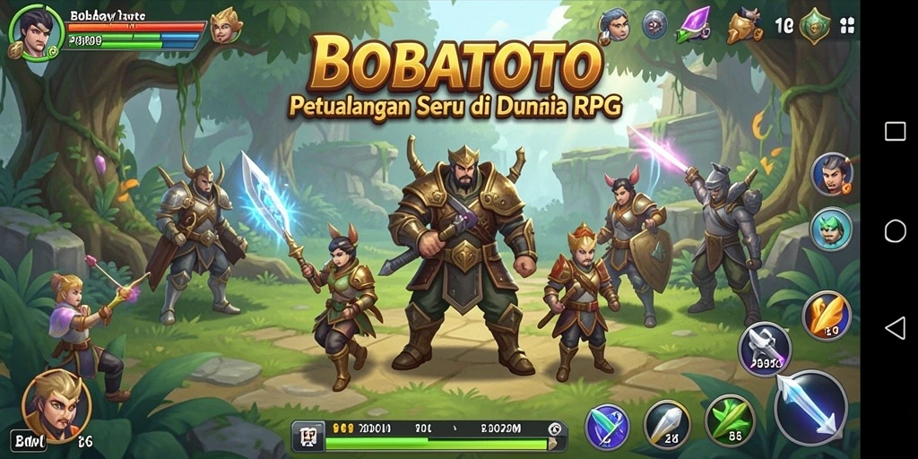 Screenshot gameplay BOBATOTO menampilkan pertarungan seru antar karakter RPG.