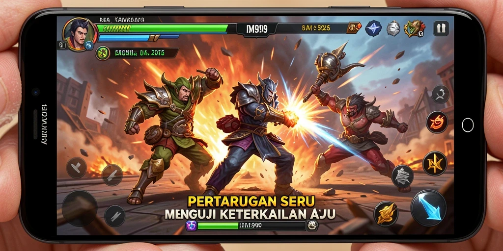 Screenshot gameplay DMD999 yang menunjukkan pertarungan epik antar karakter.