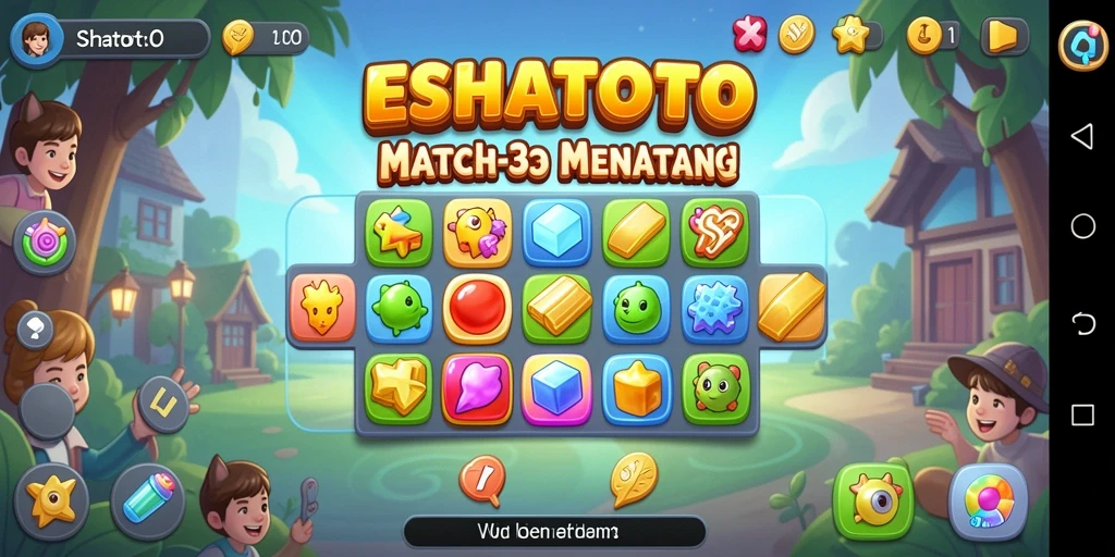 Screenshot gameplay ESHATOTO dengan tampilan level match-3 yang menarik.