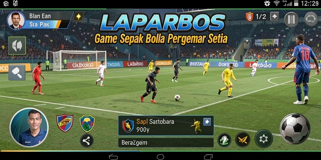 Gameplay LAPARBOS yang seru dan grafis menawan dalam pertandingan sepak bola.
