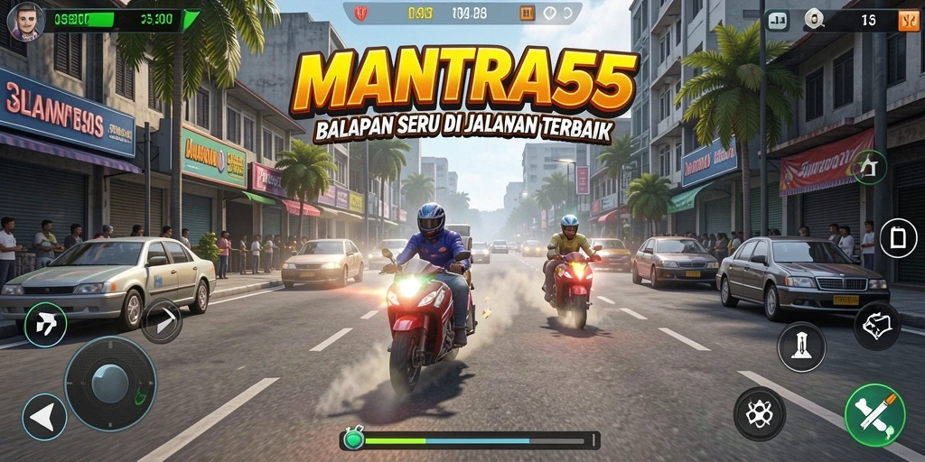 Tampilan gameplay balapan yang seru dan menegangkan di MANTRA55.