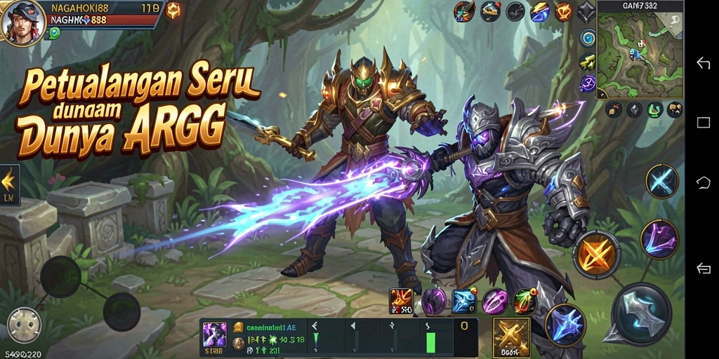 Tampilan gameplay NAGAHOKI88 dengan pertempuran seru dan heroik.