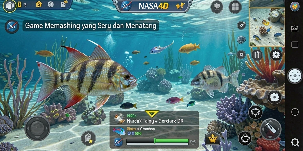 Screenshot menunjukkan pengalaman memancing yang seru dalam NASA4D.