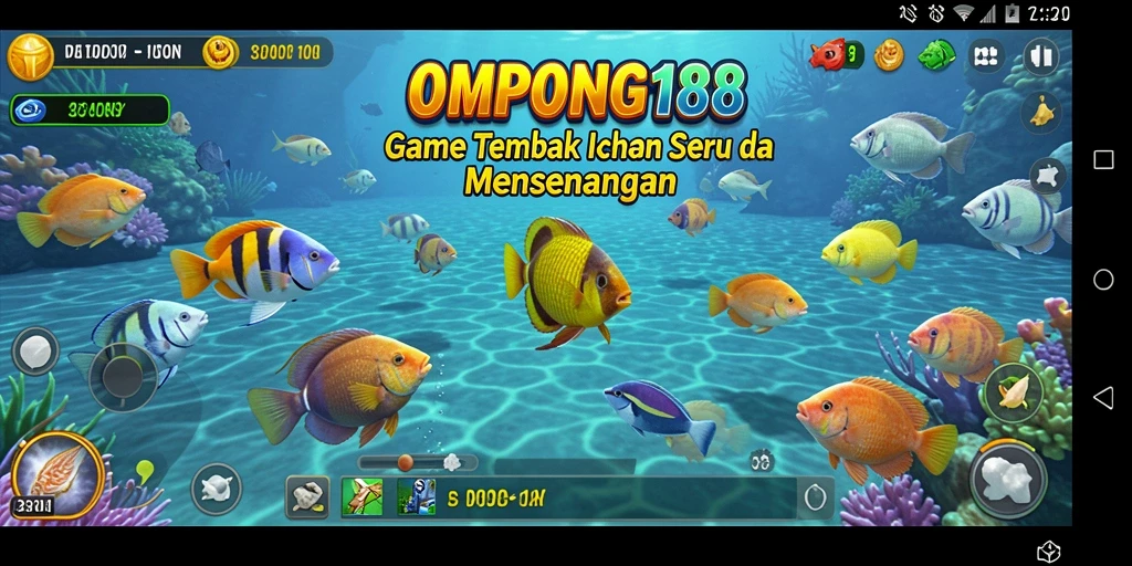 Screenshot gameplay OMPONG188 yang menampilkan aksi menembak ikan.