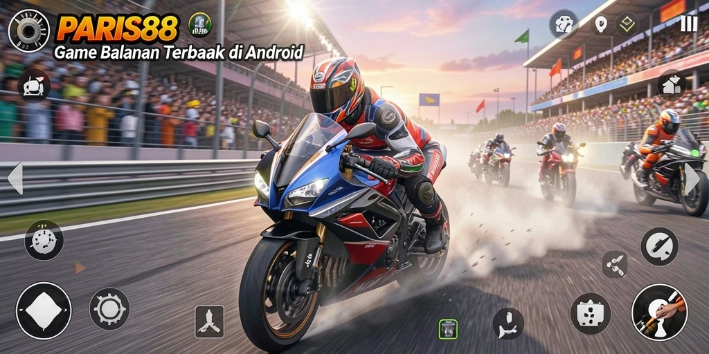 Tangkapan layar menunjukkan aksi seru balapan motor di PARIS88.