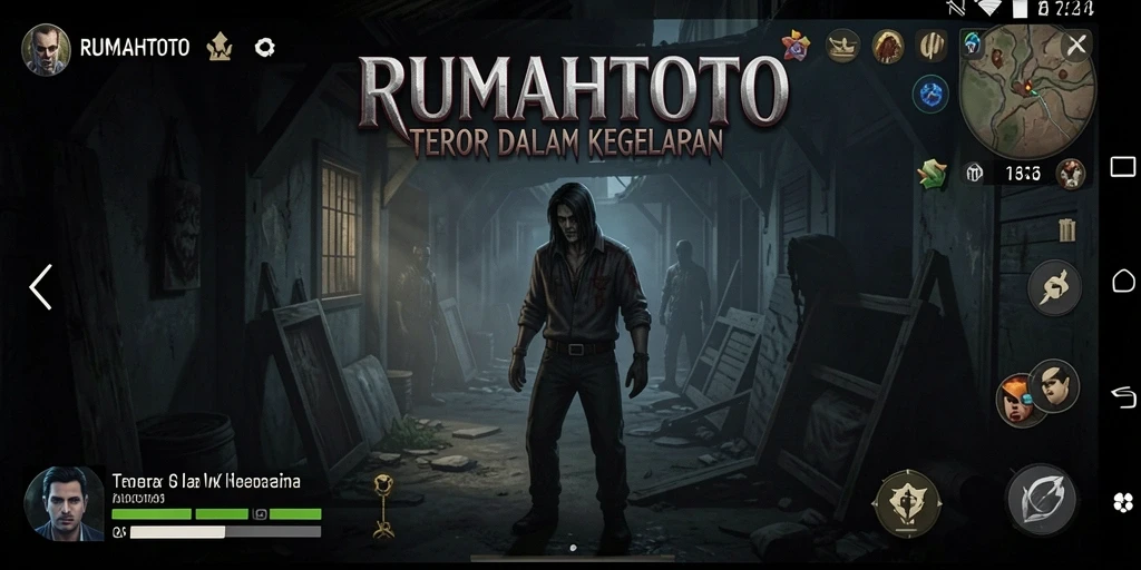Gameplay mencekam RUMAHTOTO dengan suasana horor yang mendalam.
