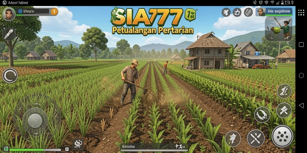 Gameplay SIA777 yang menampilkan ladang dan kegiatan bertani.