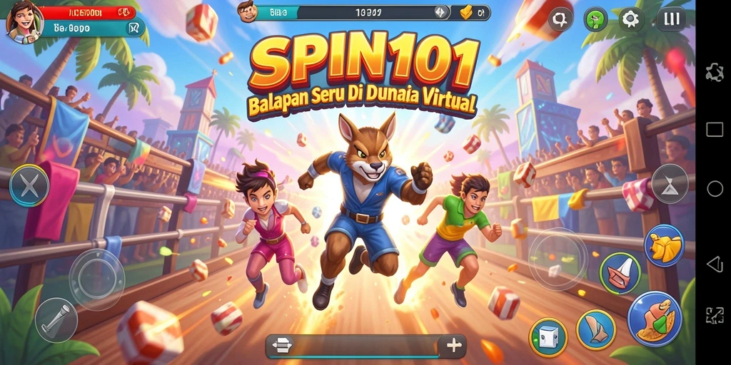 Tangkapan layar SPIN101 menunjukkan aksi balapan yang mendebarkan.