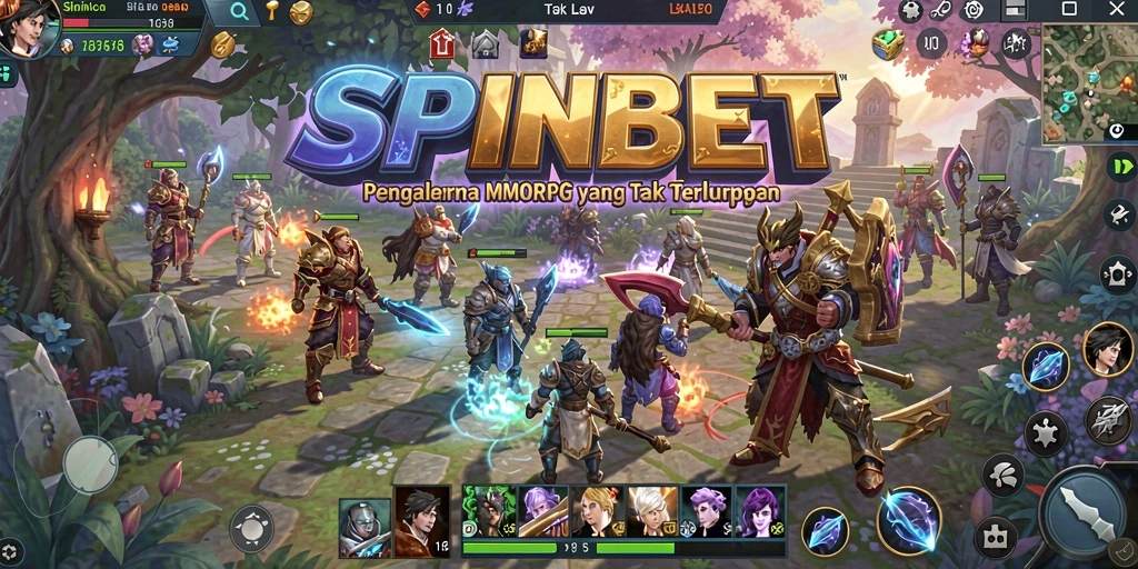 Tangkapan layar gameplay SPINBET yang menampilkan pertarungan epik di dunia MMORPG.