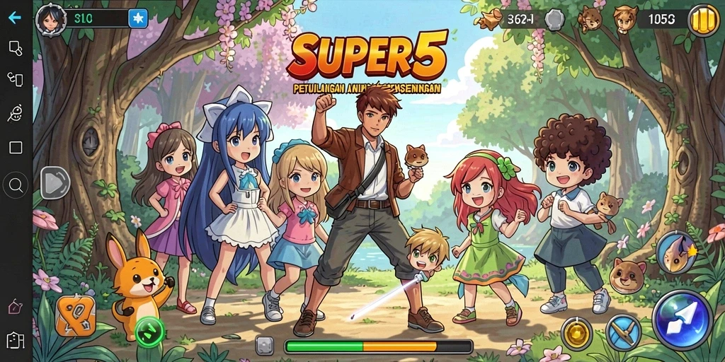 Tampilan menarik dari gameplay SUPER5 dengan karakter anime yang menggugah.