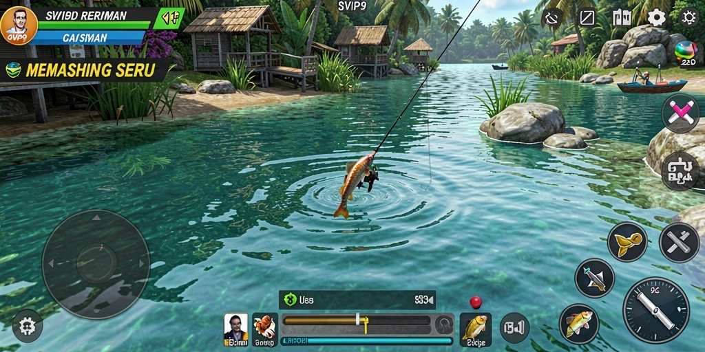 Screenshot gameplay SVIP9 menunjukkan aksi memancing yang seru dan menantang.