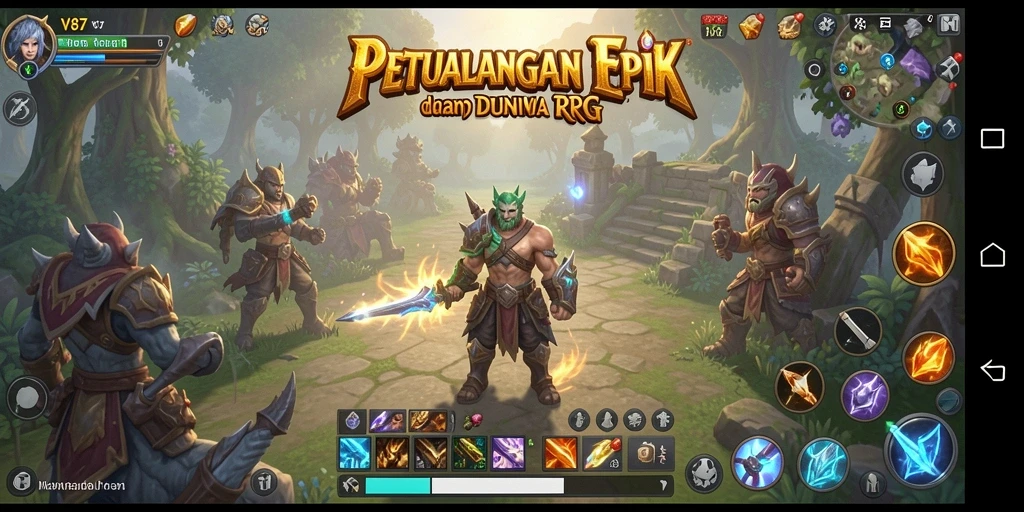 Screenshot utama V87 menampilkan aksi pertarungan menegangkan di dunia RPG.