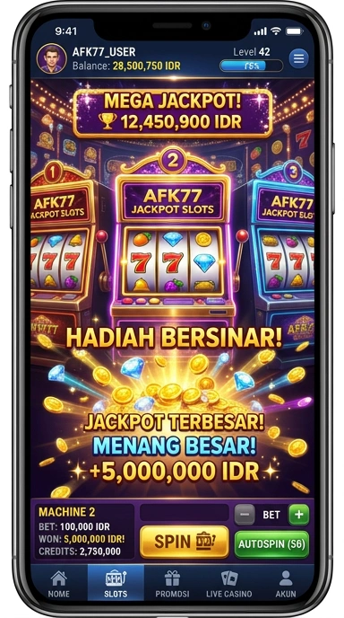 Screenshot aplikasi menunjukkan berbagai kategori yang tersedia di afk77.